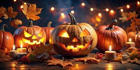 Autumn's glow: pumpkins carved, photos captured, Halloween night's spooky scene.