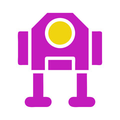 A purple robot with yellow circle head illustration