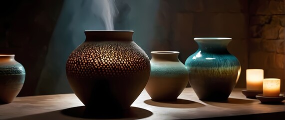An artistic display of handmade pottery featuring unique glazes and rich textures inviting exploration