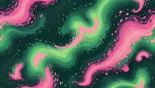 Fondo verde y rosa arremolinado abstracto con formas y patrones fluidos