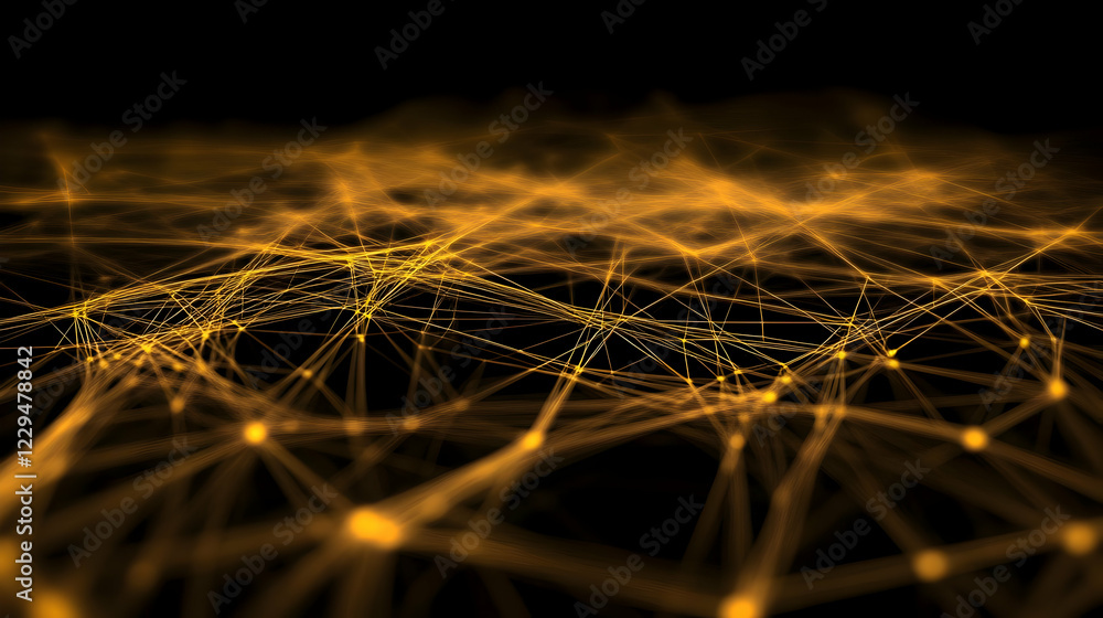 Aufkleber abstract golden network glows with interconnected nodes in a dark digital space