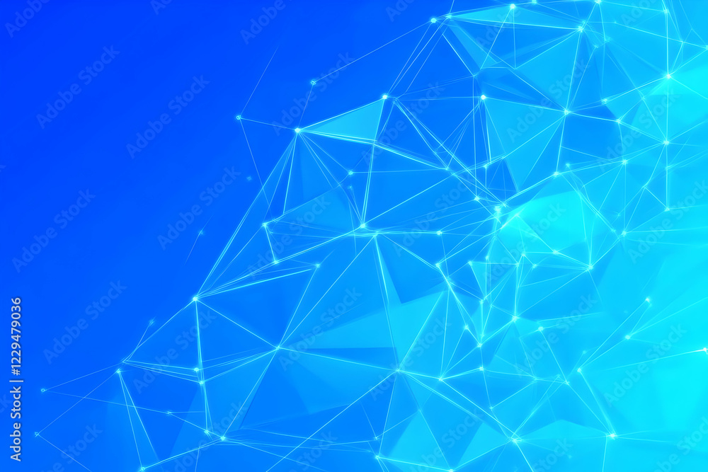 Poster abstract blue background with connecting lines and glowing dots creates futuristic design