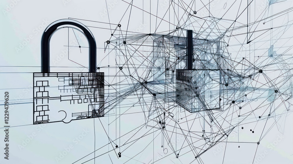 Poster abstract representation of digital locks symbolizing cybersecurity and data protection