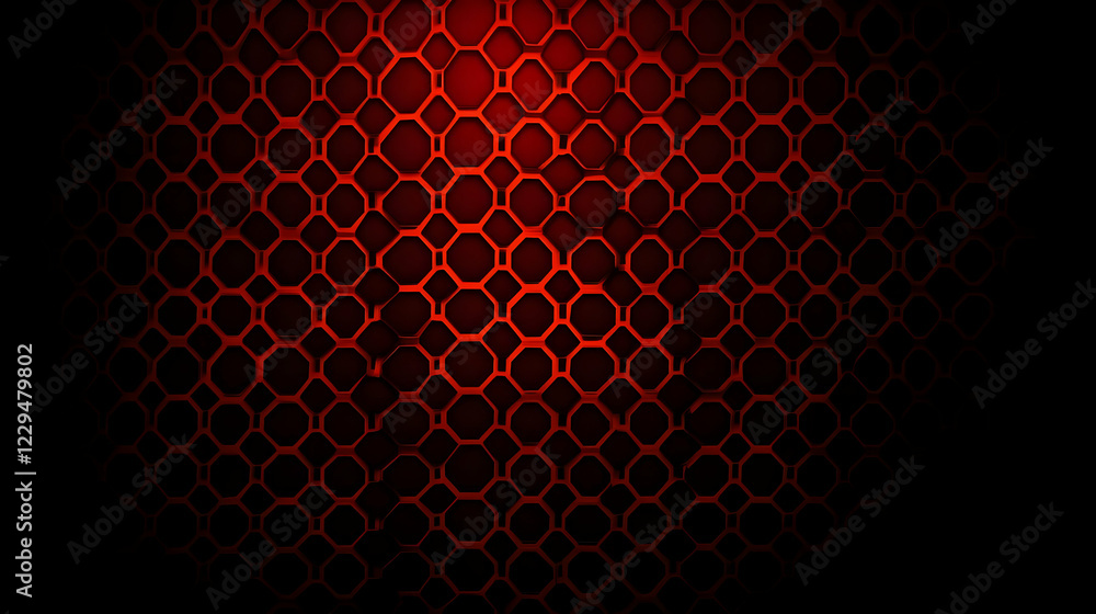 Poster abstract 3d red hexagonal grid background creates a futuristic technological vibe with dark edges