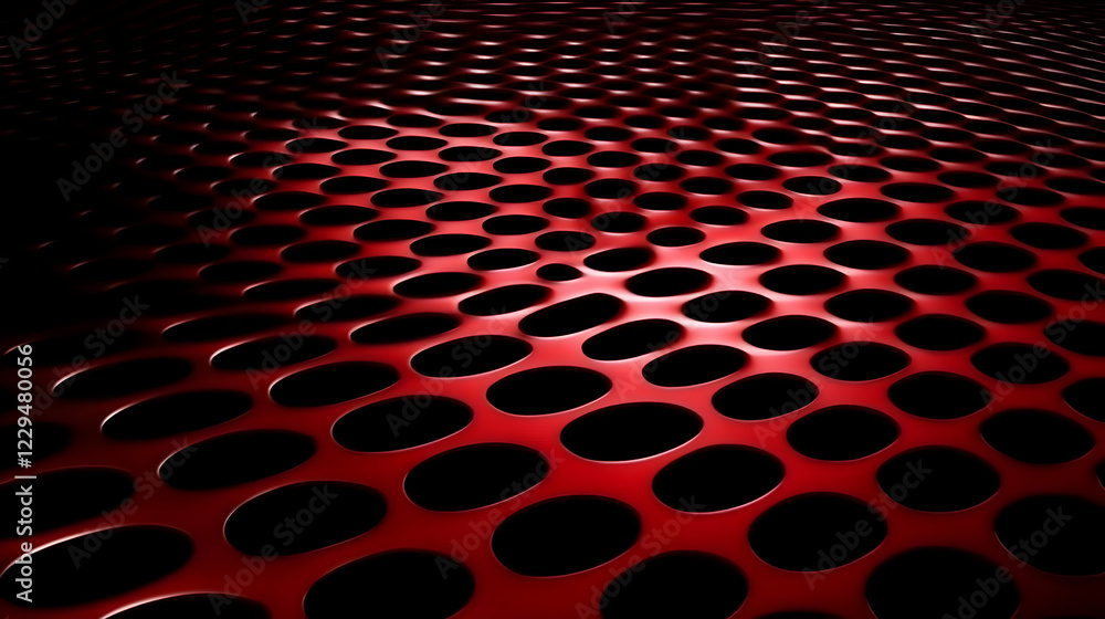 Aufkleber red perforated metal surface forms a wavy pattern with oval holes and creates a dynamic visual effec