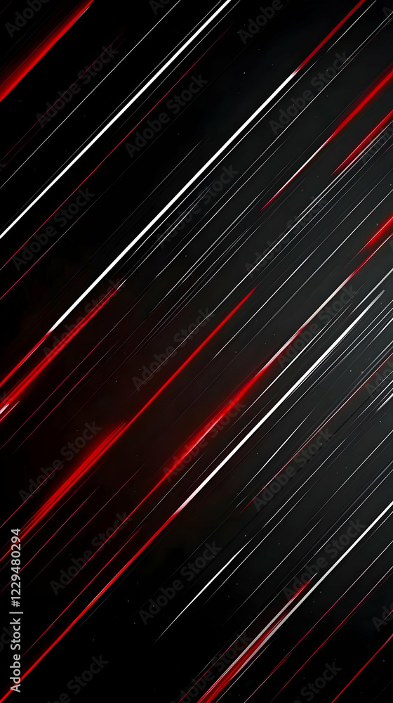 Poster abstract background with diagonal red and white lines on black background