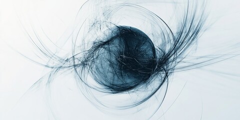 Fototapeta premium A captivating abstract digital artwork featuring swirling lines and a central sphere, creating a sense of motion and depth.