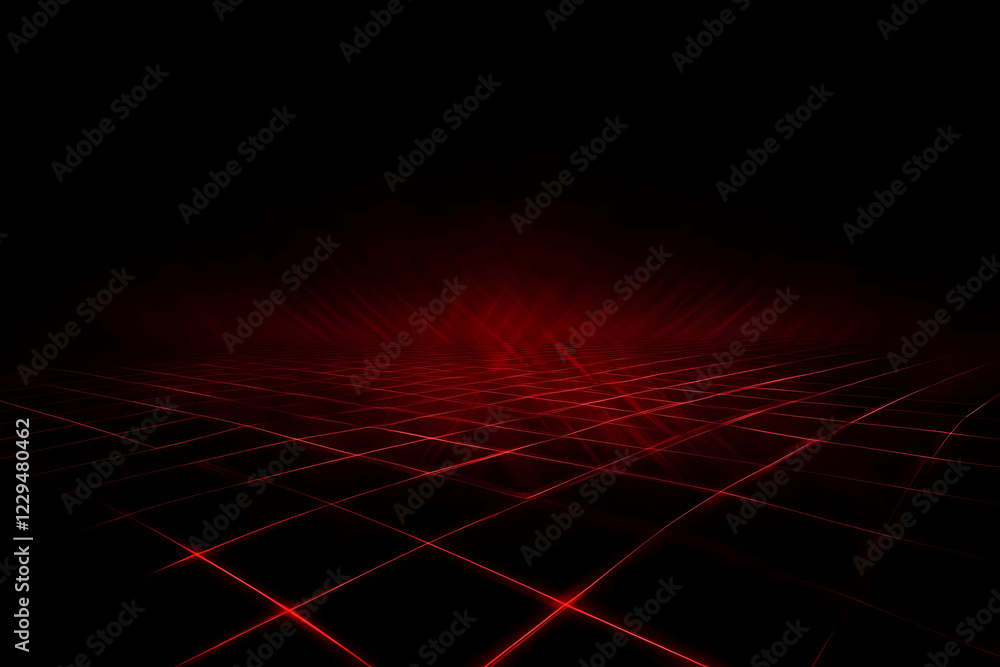 Poster red grid abstract background illuminates dark space with geometric lines