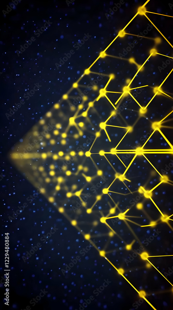 Aufkleber abstract background shows glowing yellow network connections on a dark blue background with particle