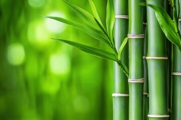 Obraz premium A detailed close up view of a bunch of slender green bamboo sticks