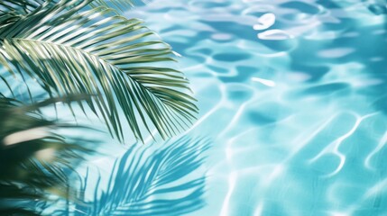 Fototapeta na wymiar Serene Palm Leaf Over Aqua Pool