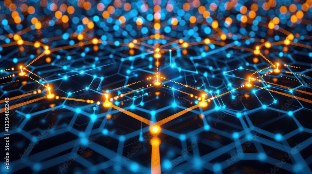 Aufkleber abstract representation of interconnected nodes and glowing lines on a digital network background