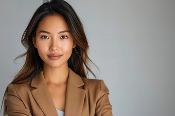 Fototapeta premium Confident Young Asian Businesswoman Smiling With Crossed Arms