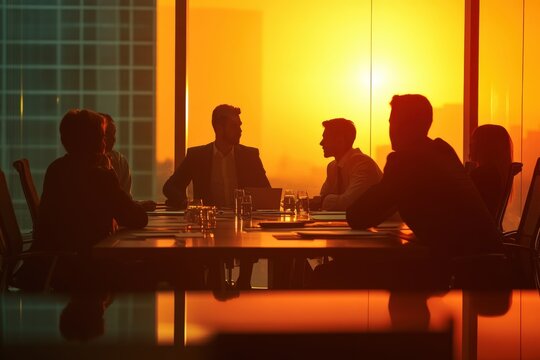 A diverse group sits around a table, intently looking at papers