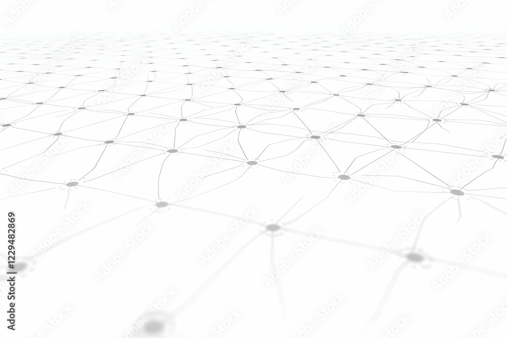 Poster abstract 3d network grid extends into the distance on a white background