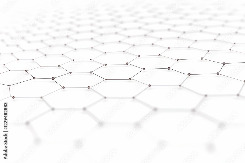 Poster abstract 3d hexagonal network structure connects nodes seamlessly on a white background