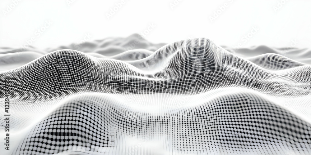 Aufkleber abstract 3d wireframe landscape forms rolling hills with grid pattern on white background