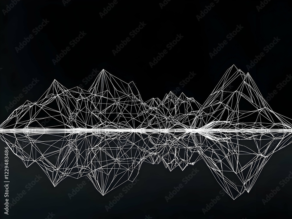 Poster abstract wireframe mountains reflecting create a stunning visual on a dark background
