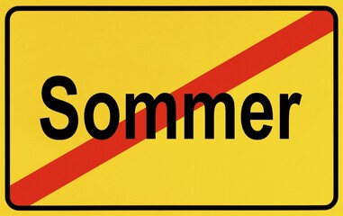 Town exit sign, German lettering Sommer, symbolic of end of summer