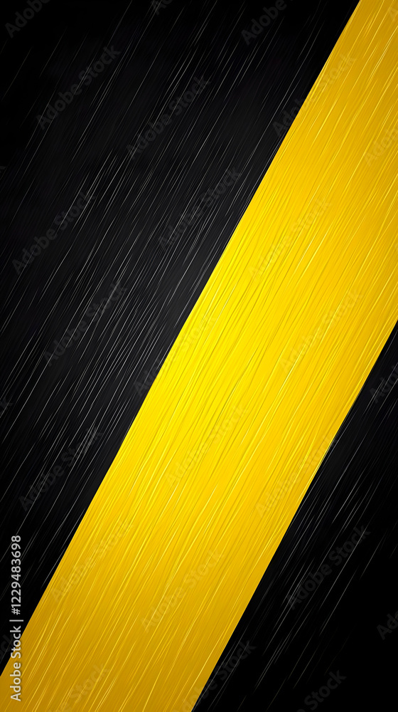 Poster Diagonal Yellow Stripe on a Textured Black Background Creates a Dynamic Visual Contrast.
