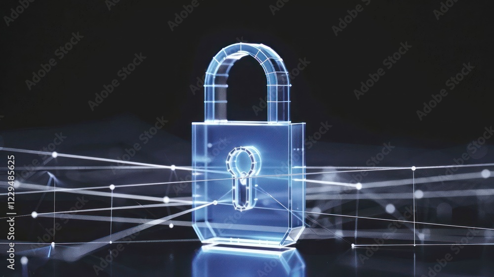 Poster a digital representation of a transparent padlock symbolizing cybersecurity and data protection