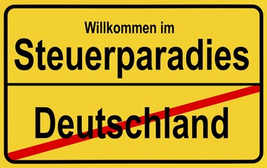 Sign city limits, symbolic image for tax havens outside Germany