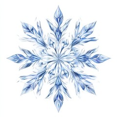 A delicate white snowflake casting a soft shadow on a bright white background