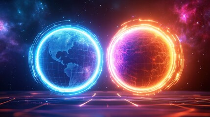Obraz premium Digital globe design with vibrant colors and lights.