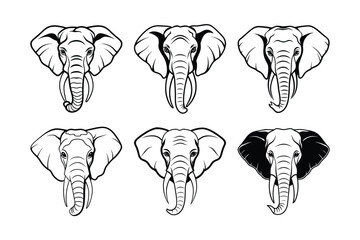 African Elephant (Loxodonta africana) mammal animal, labeled silhouette vector art illustration.