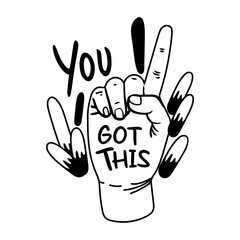 A glyph sticker of a hand gesture with you got this motivation text