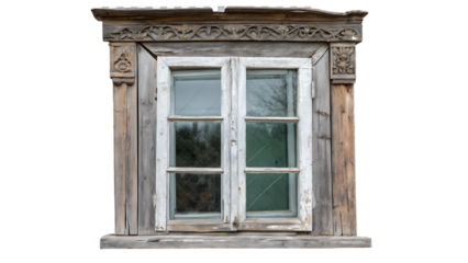 Old Rustic Wooden Window Isolated on Transparent Background PNG