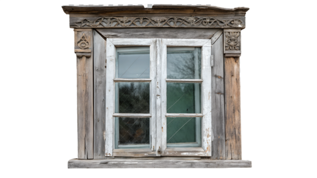 Old Rustic Wooden Window Isolated on Transparent Background PNG