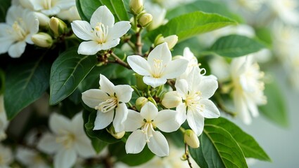Delicate jasmine blossoms bathed in soft light