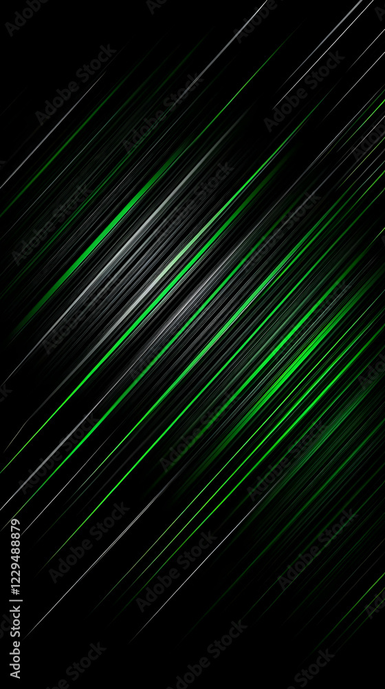 Poster abstract background with diagonal green and white lines on a black background