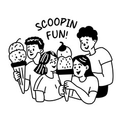 A glyph sticker of friends eating ice creams 