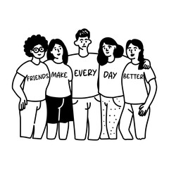 A glyph sticker of friends group standing together 