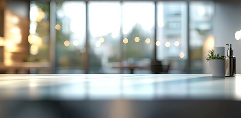 Blurred background of a modern bathroom interior with a marble countertop and copy space for product display presentation mock-up in the kitchen, 3D rendering illustration