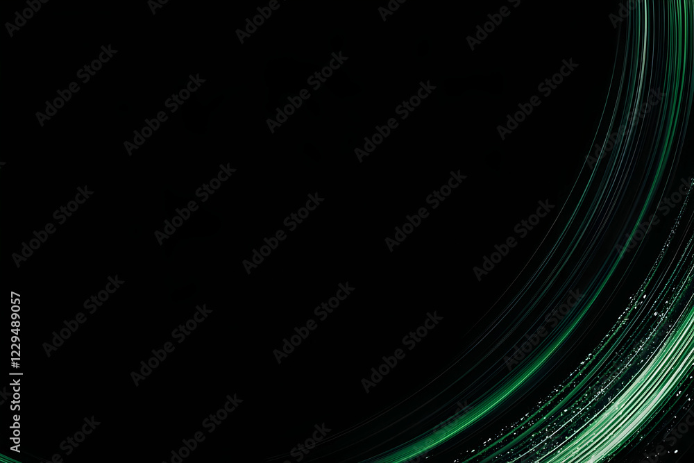 Poster abstract green light trails curve gracefully across a dark background with subtle texture