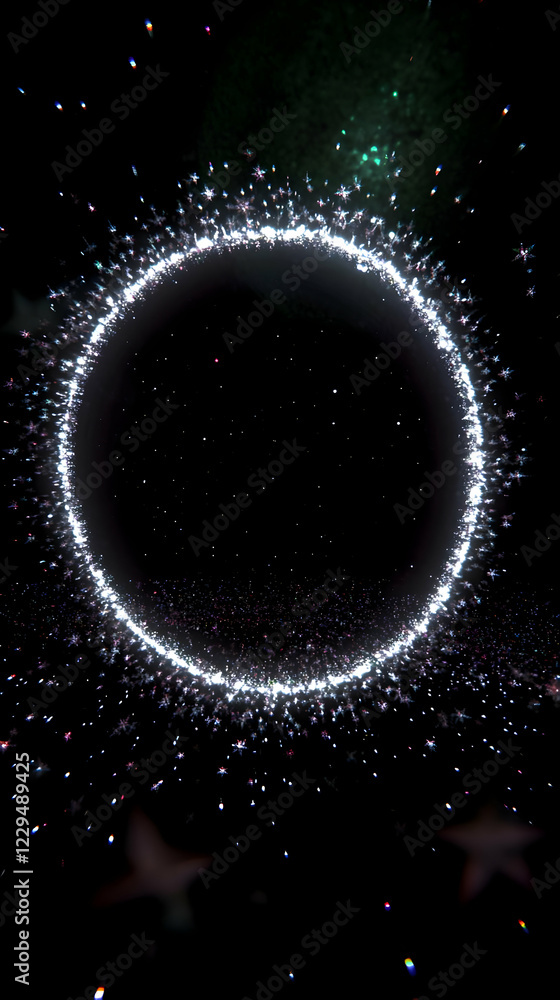 Poster abstract glowing ring of lights with sparkles on dark background with subtle stars