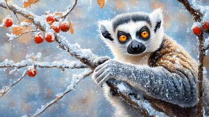 Obraz premium Lemur on a winter day