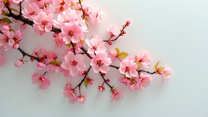 Obraz premium Delicate pink sakura blossoms on white background