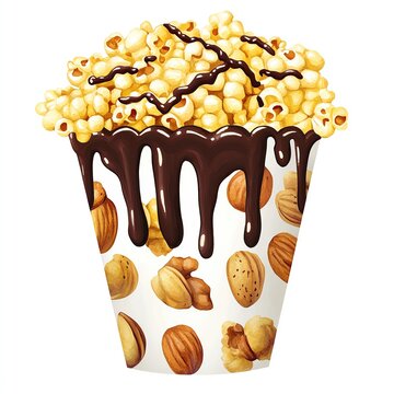 popcorn with chocolate and nuts in cup clip art preview