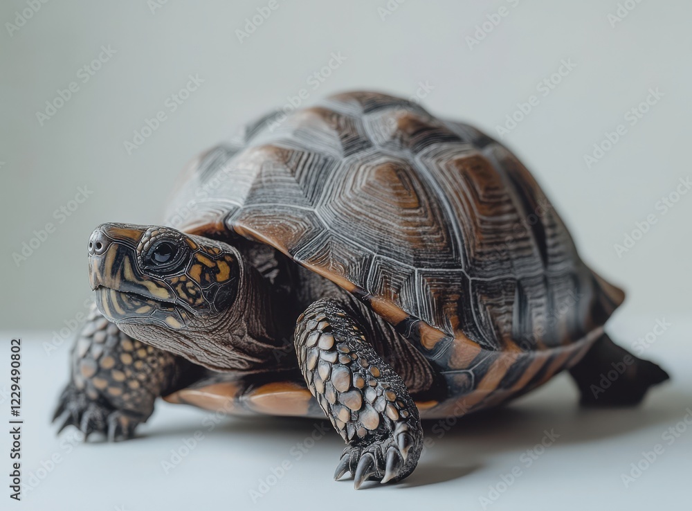 Poster close-up of a vibrant and intricate tortoise shell with detailed patterns and textures, showcasing n
