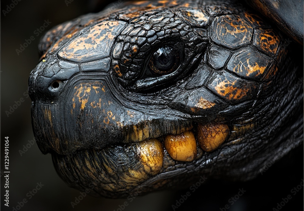 Aufkleber close-up of a vibrant tortoise showcasing intricate shell textures and unique facial features agains