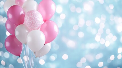 A Delightful Bunch of Pink and White Balloons Against a Dreamy Blue Background