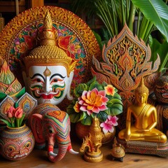Fototapeta premium A set of traditional Thai cult symbols