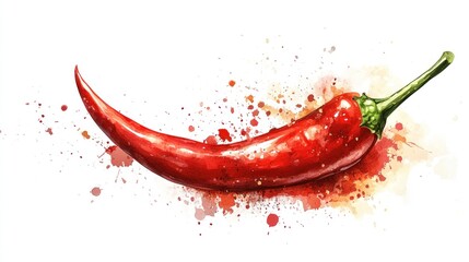 Vibrant Red Chili Pepper Watercolor Painting