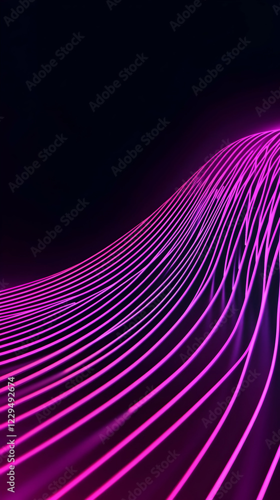 Aufkleber abstract 3d pink neon lines flowing smoothly on a dark background with dynamic lighting.