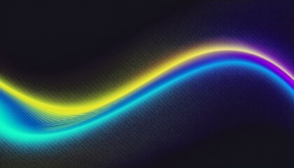 Grainy gradient liquid fluid color blue purple green yellow abstract glowing neon color wave black backdrop. Generated image