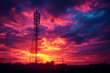 A tall vintage radio tower transmitting signals against a clear sky
